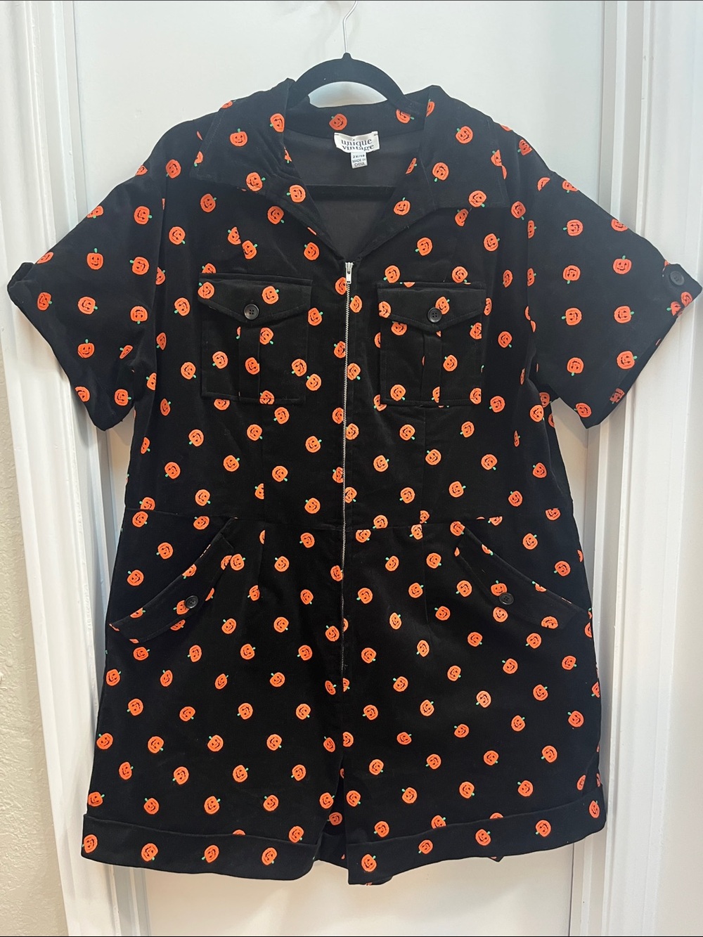 Unique Vintage Jack O Lantern Corduroy Romper, Size 18/2XL